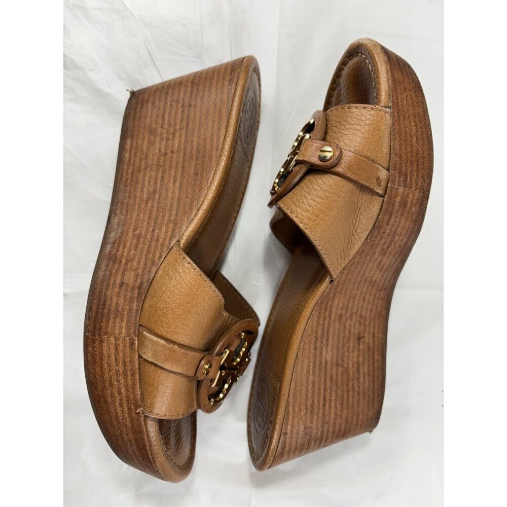 Tory Burch Selma Wedge Platform Slides Shoes Tan … - image 7